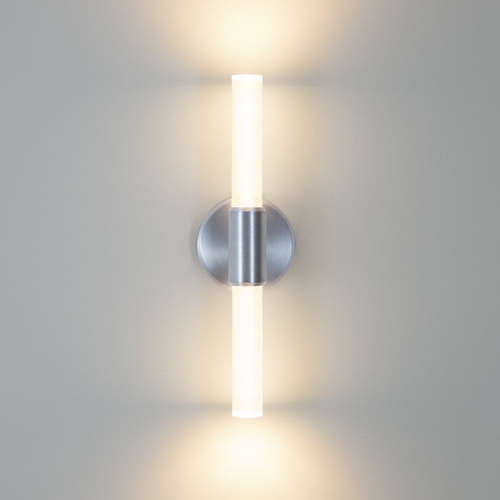 Theo dual light rod sconce with brushed aluminum finish by Visa Lighting