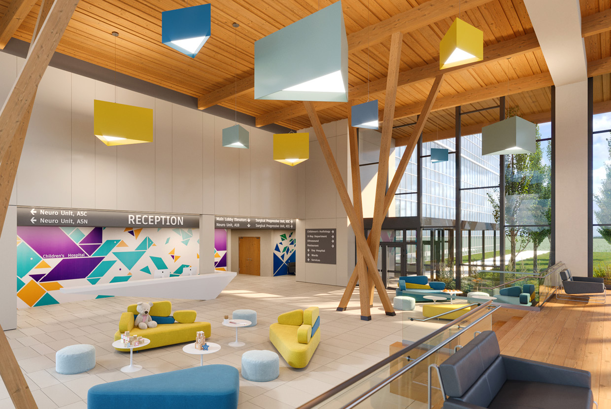 Healthcare modern children&#039;s hospital with triangle colorful pendant lights