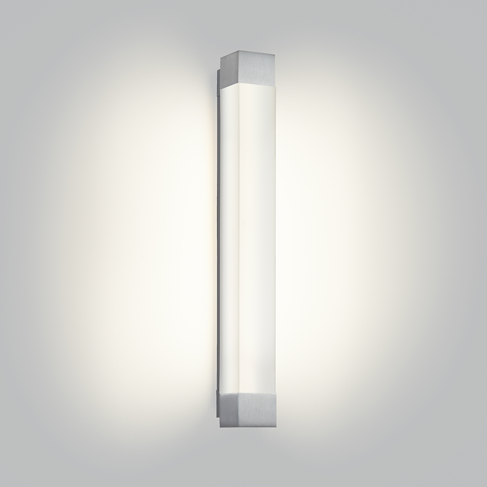 A luminous rectangular wall sconce with solid end caps 