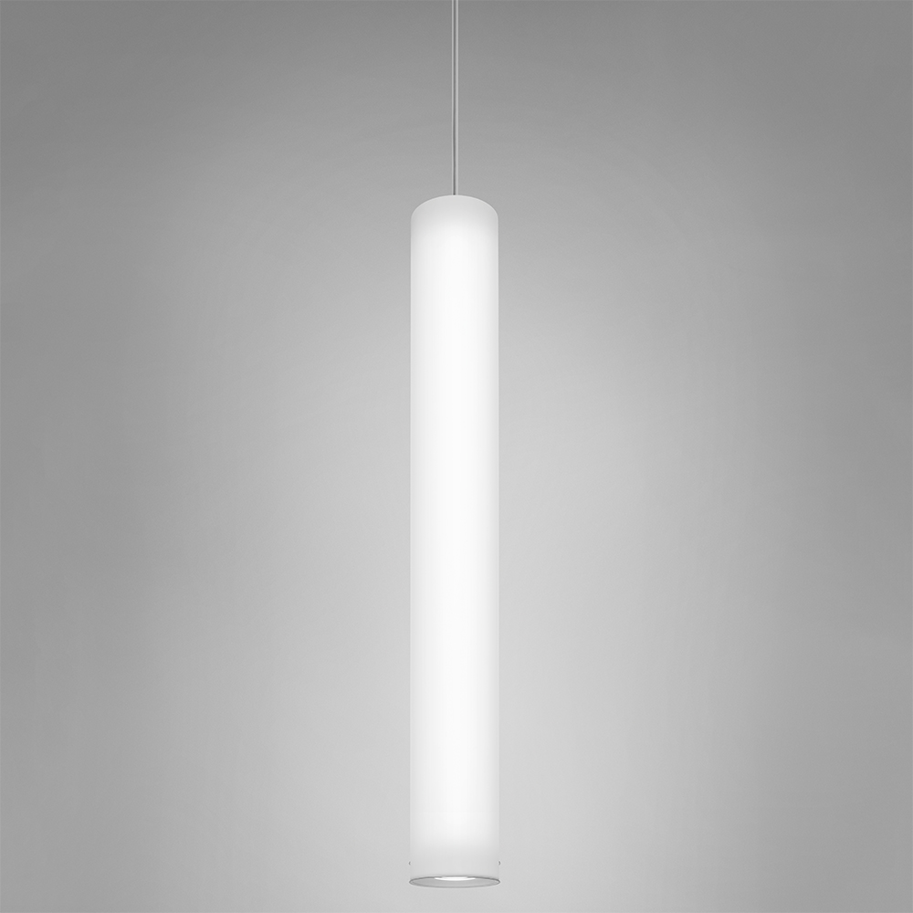 A long, luminous cylinder pendant