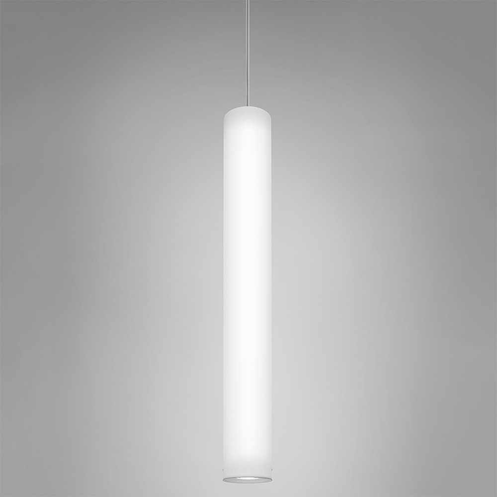 A long, luminous cylinder pendant