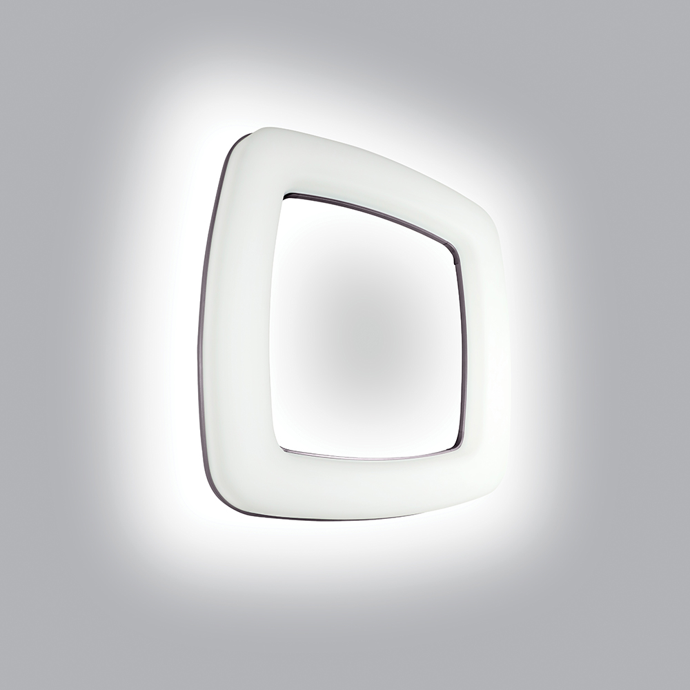 A fully luminous ring for surface mounting with a curved square diffuser body