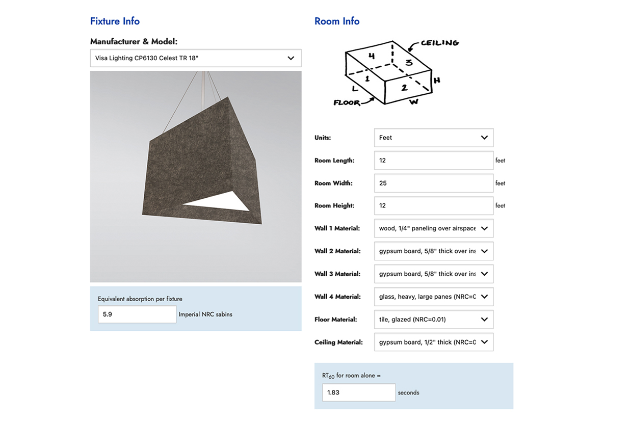 Acoustic calculator tool for determining acoustic lighting 