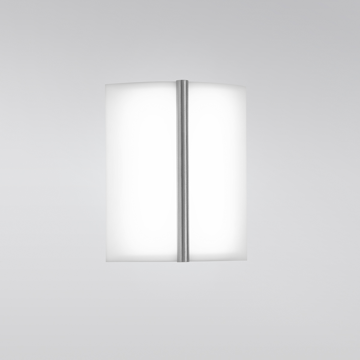 A small luminous wall sconce with a metal accent bar in the center