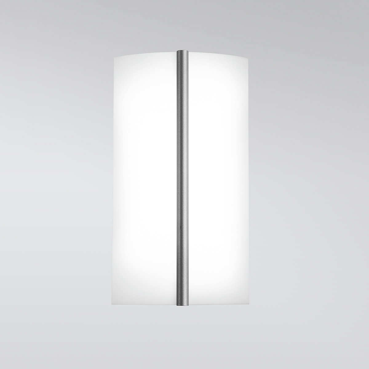 A small luminous wall sconce with a metal accent bar in the center