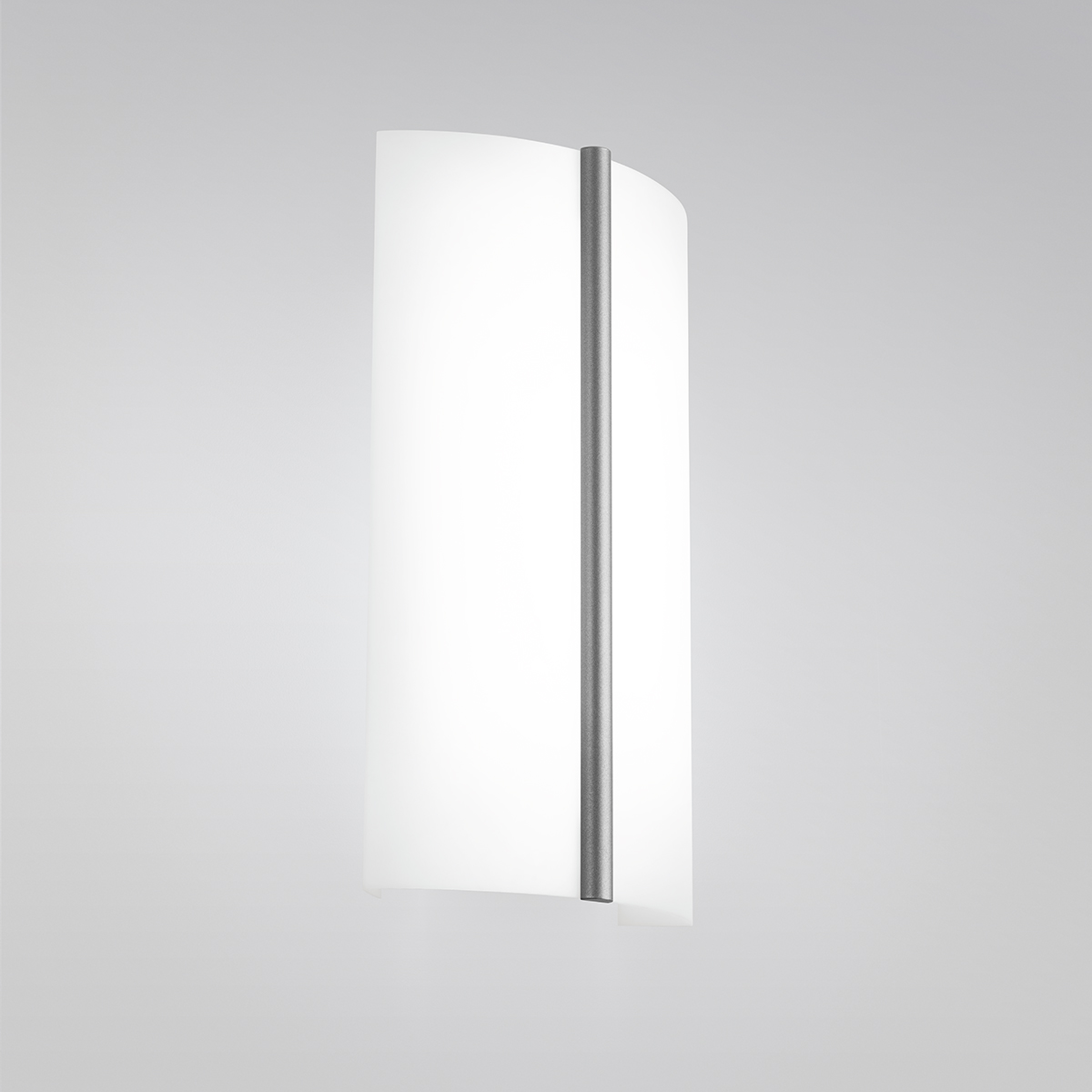 A small luminous wall sconce with a metal accent bar in the center