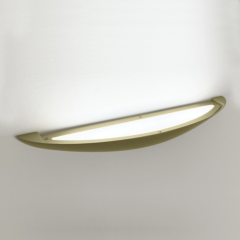 An uplighting wall sconce with a smooth, curved body 