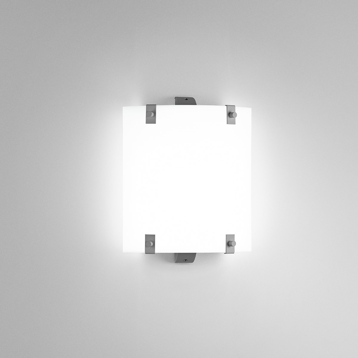 A small, square wall sconce with button accents