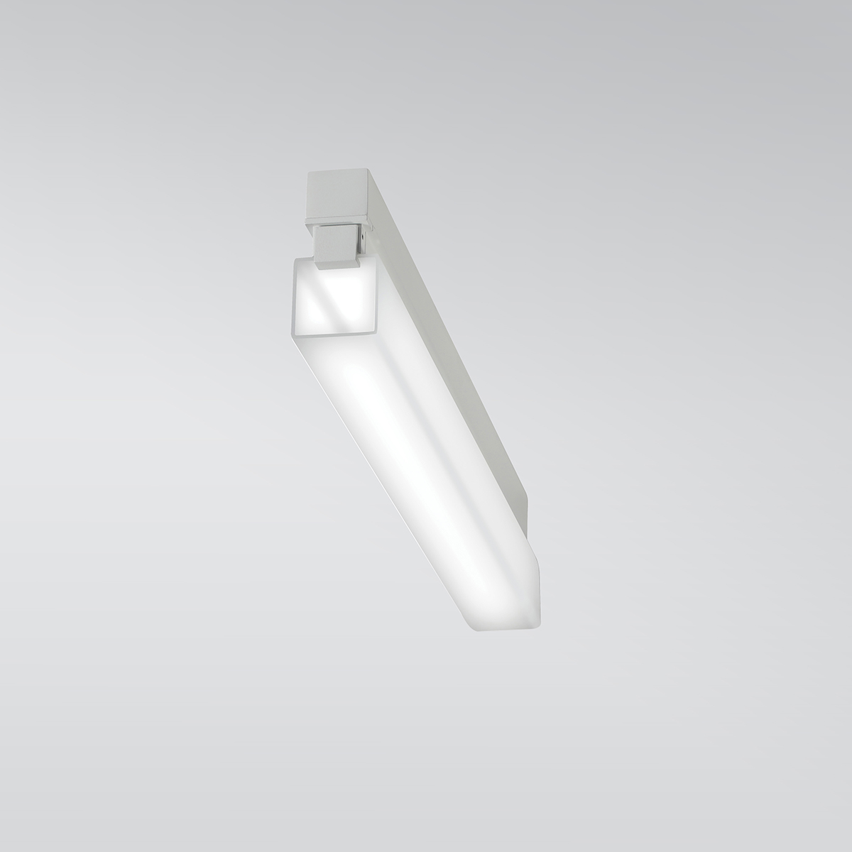 A square linear luminaire with a fully luminous diffuser on a gray background