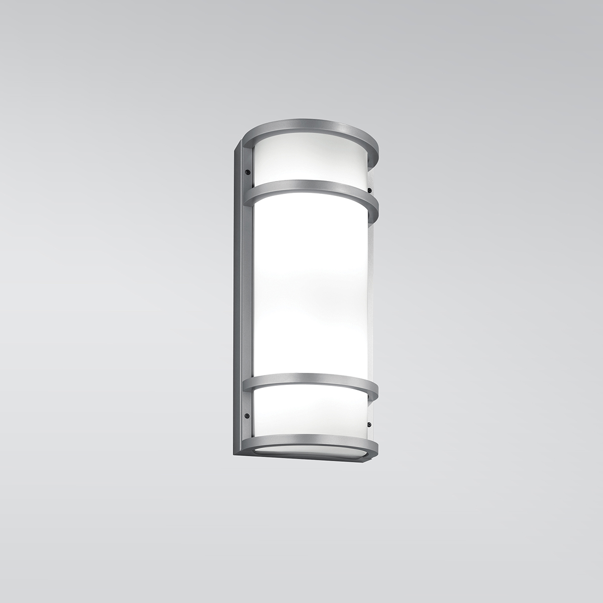 A rectangular outdoor wall sconce with single bar accents