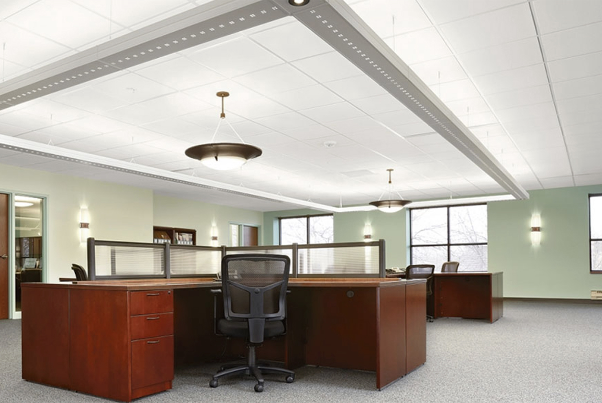 Pila sconces are ideal for hotel, office or apartment lighting applications, seen here in an office.