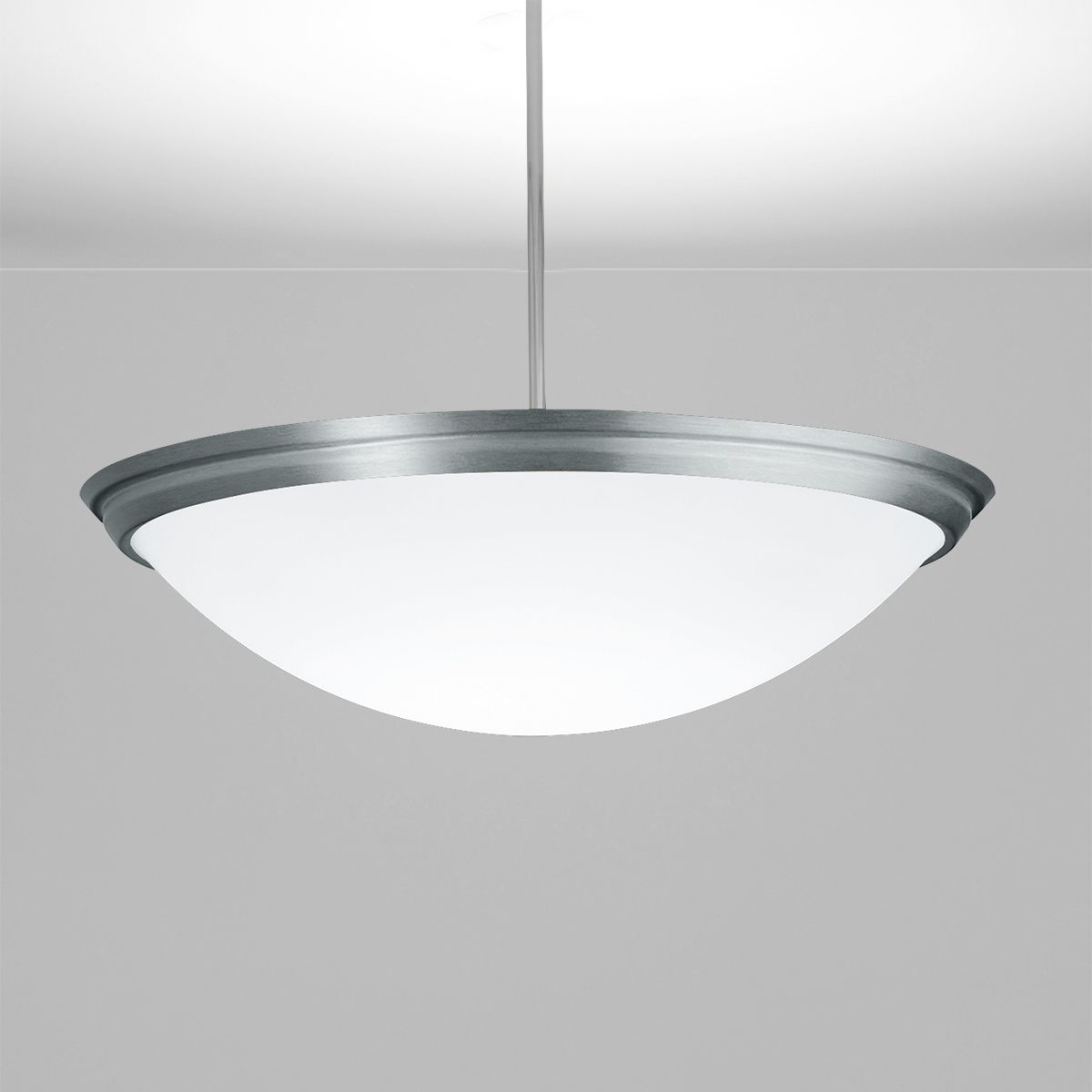 A large bowl pendant suspended with a stem