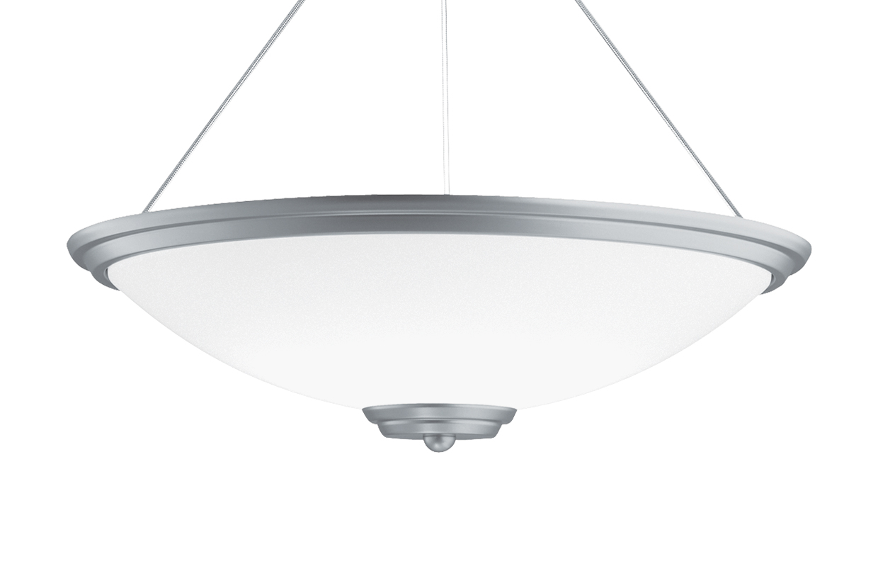 A large bowl pendant suspended with a cable mount and with a finial 