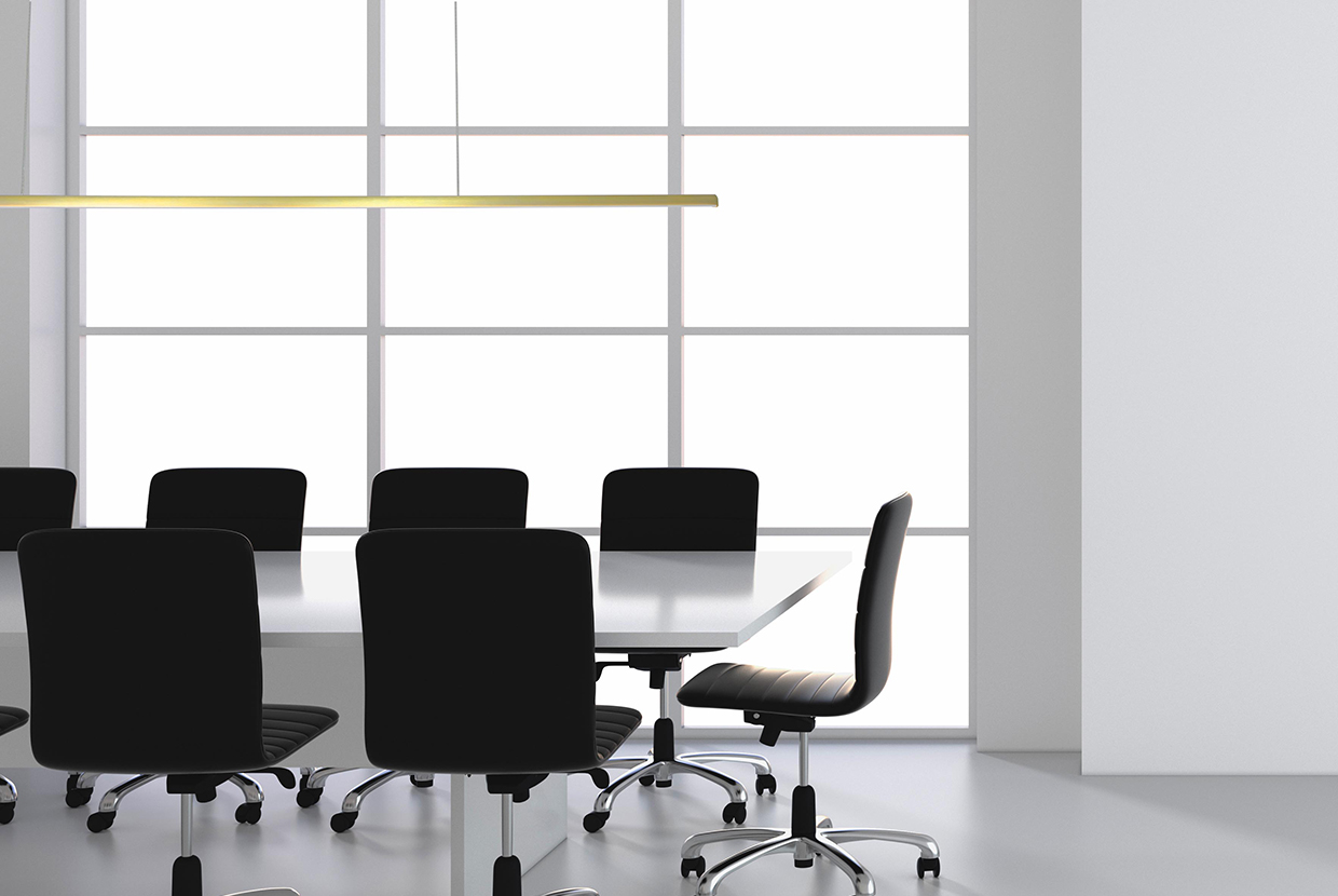 Rae linear pendant lights in a conference room