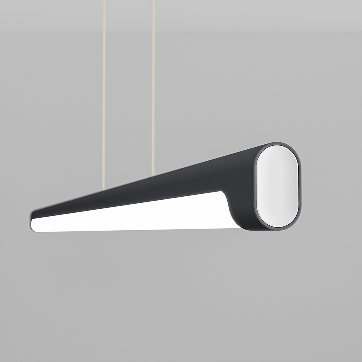 The sleek Nacelle linear pendant light fixture breaks out of the monotony of most linear suspended lights, delivering softer lighting.