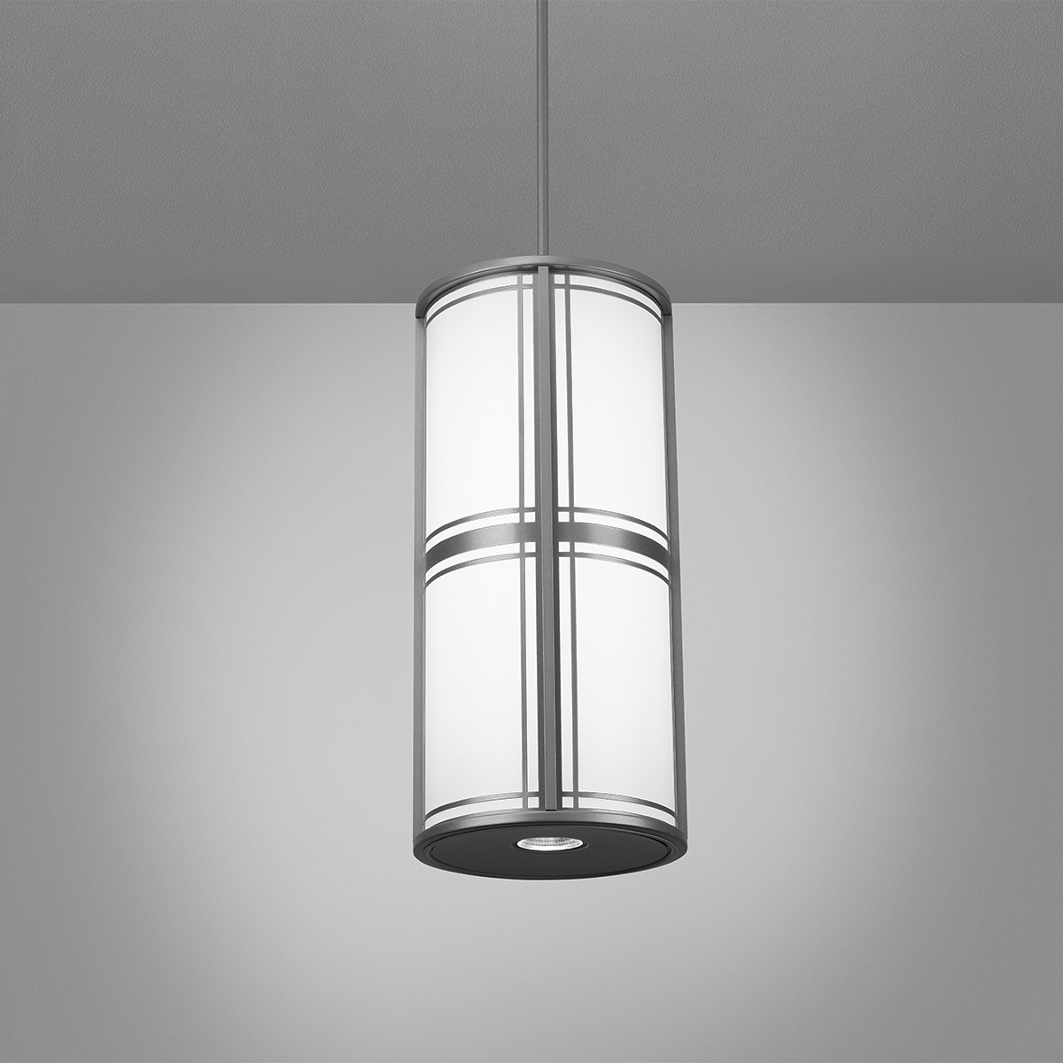 A classic architectural cylinder pendant with frame accents 