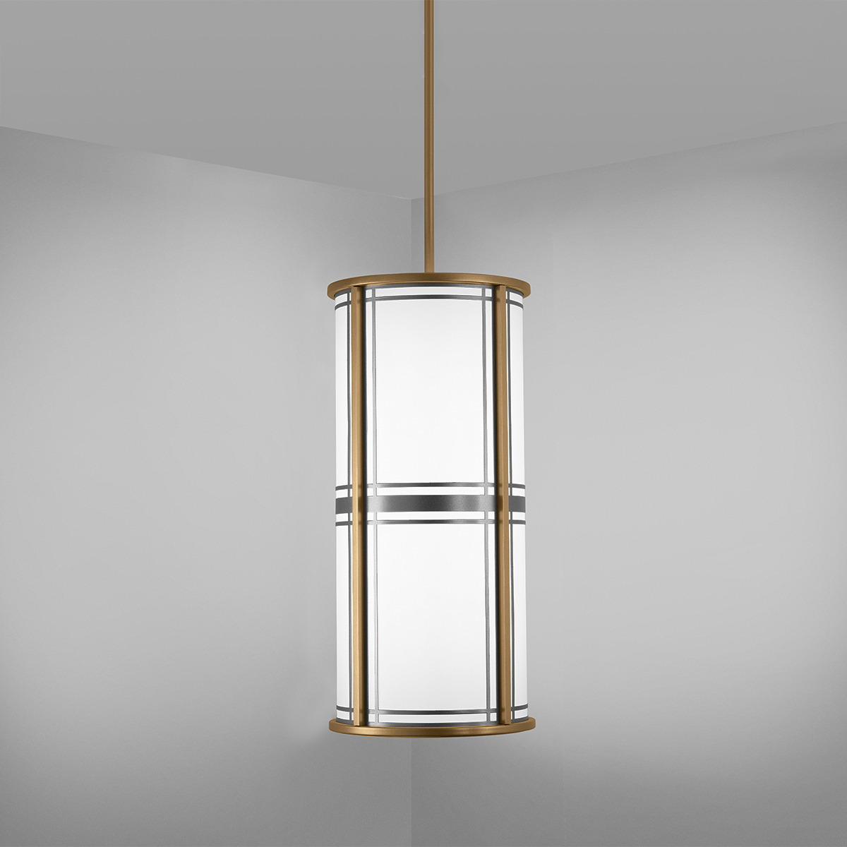 A classic architectural cylinder pendant with frame accents 