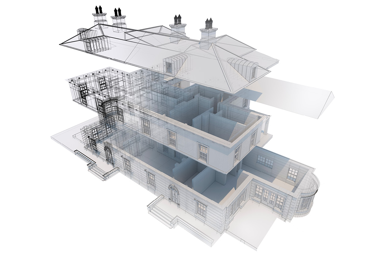 BIM 3D rendering of an office building