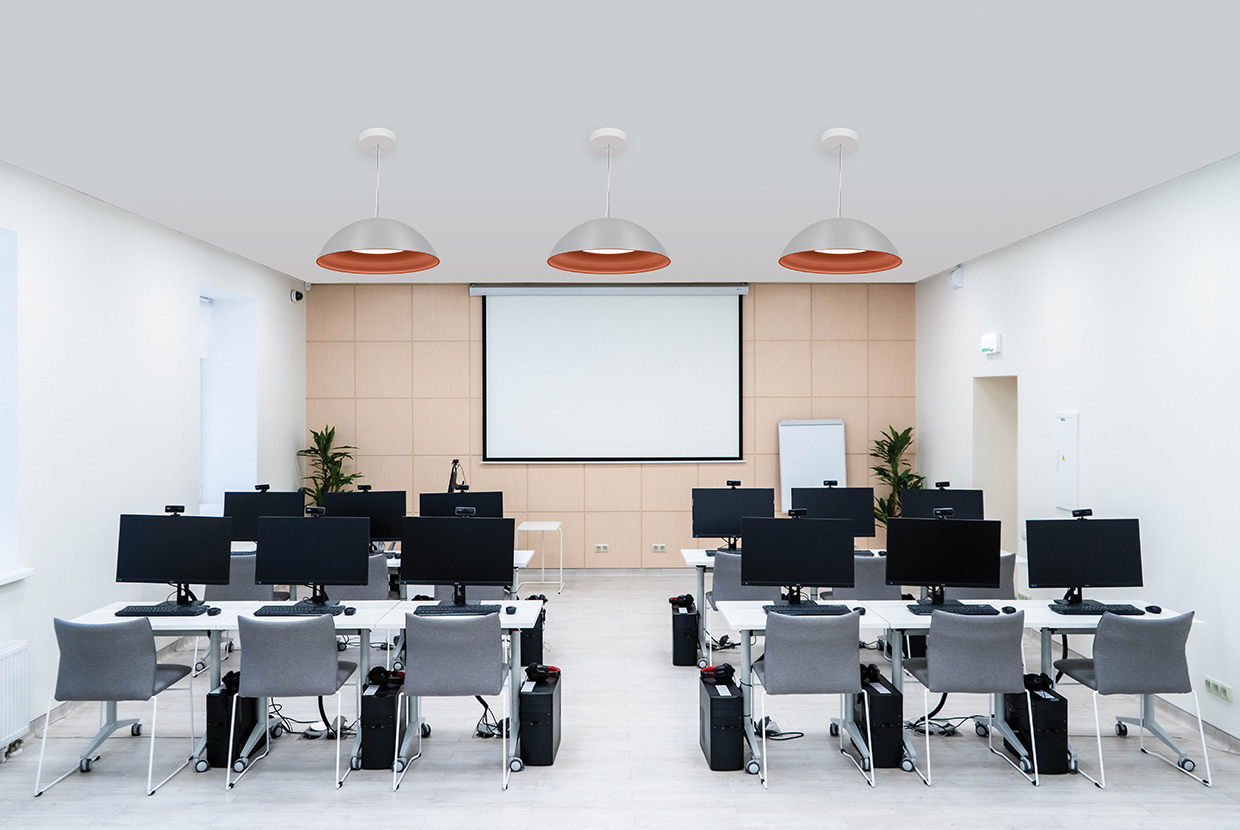 Pendant lighting in a classroom setting