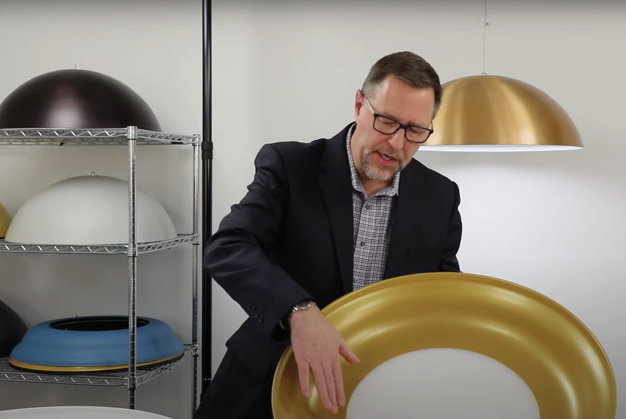 Rick talking about Visa Lighting's dome pendant light. 