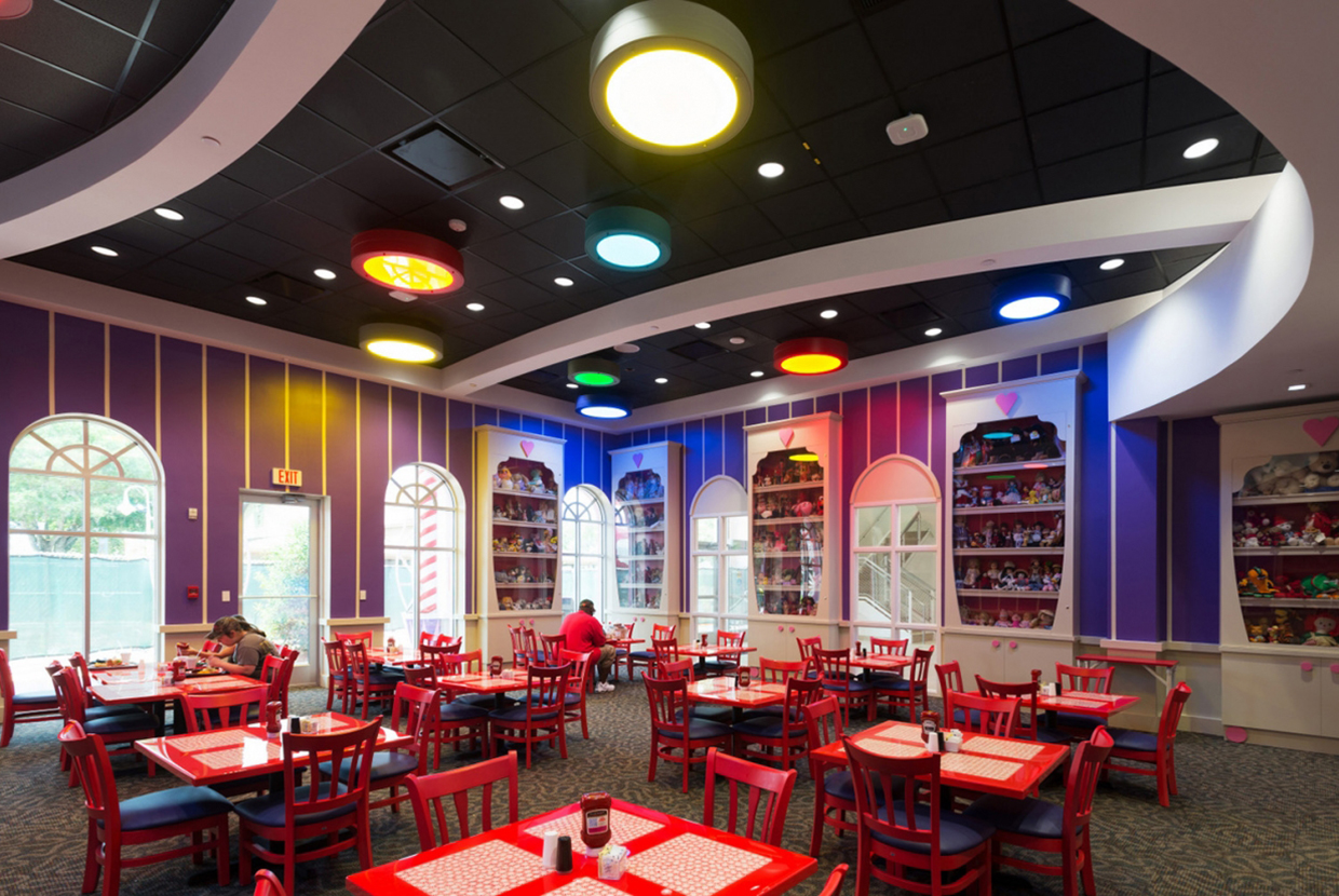 Lunch area lighting with color changing Omnience| Visa Lighting