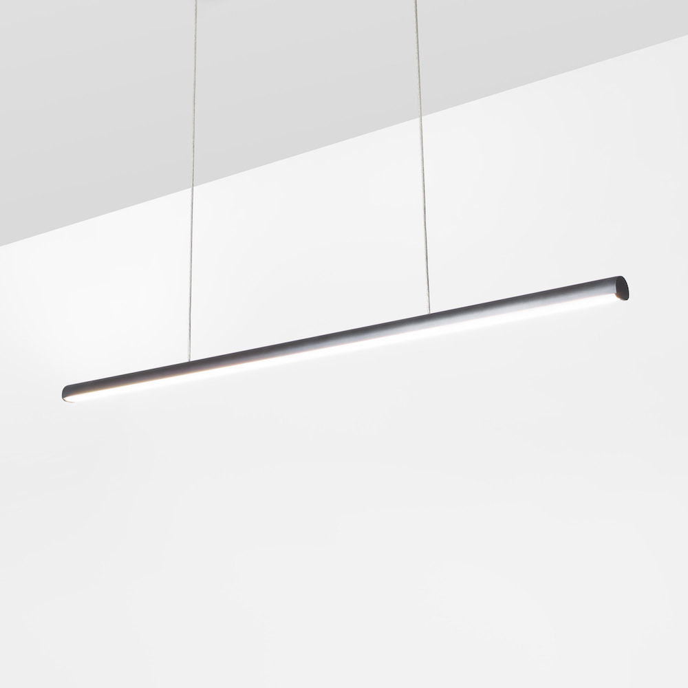 Rae linear LED pendant with a sleek black finish by Visa Lighting