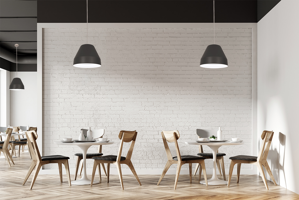 Tapered bell pendant lights cafe with modern LED illumination. 