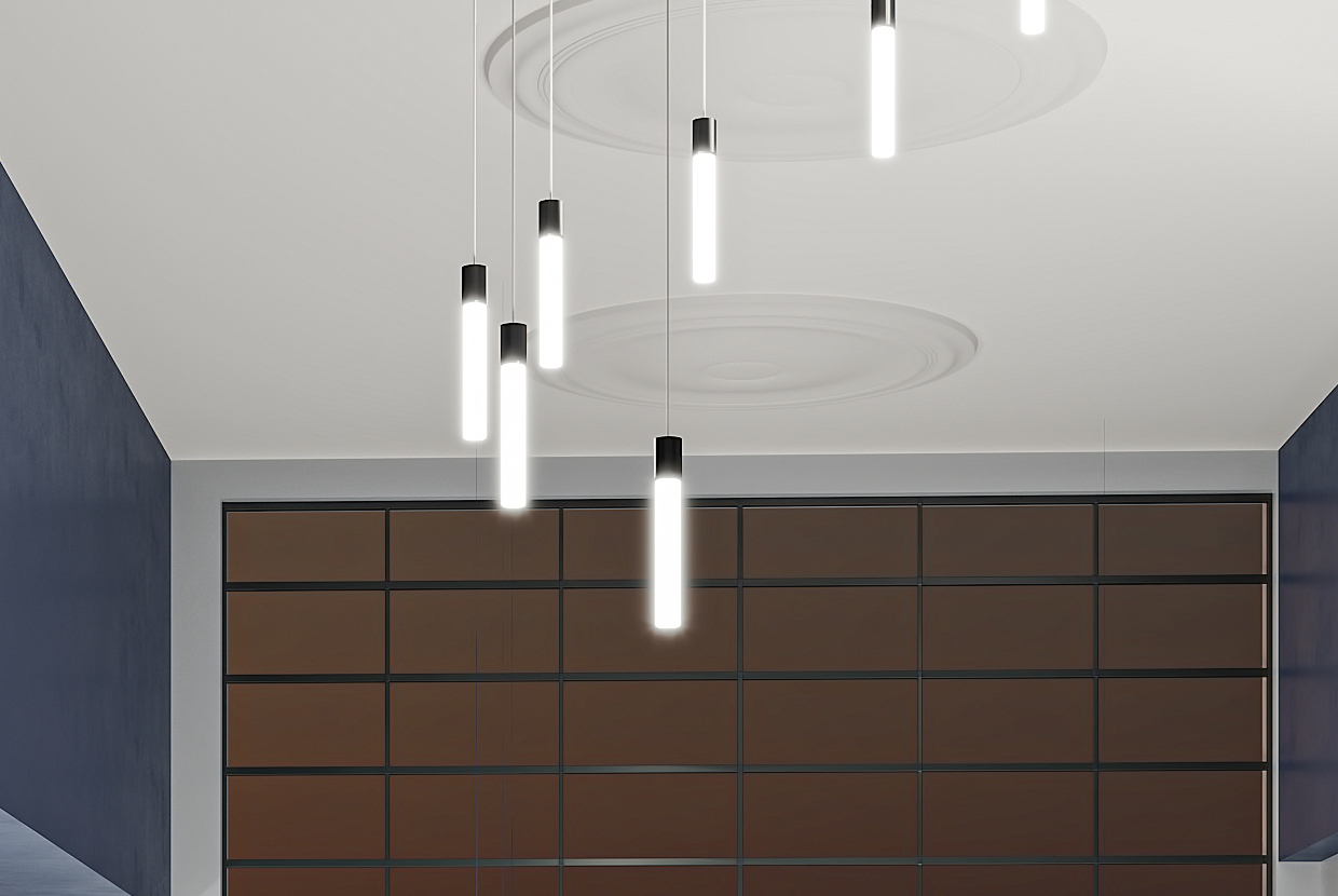 Theo pendants grouped in a circular arrangement by Visa Lighting