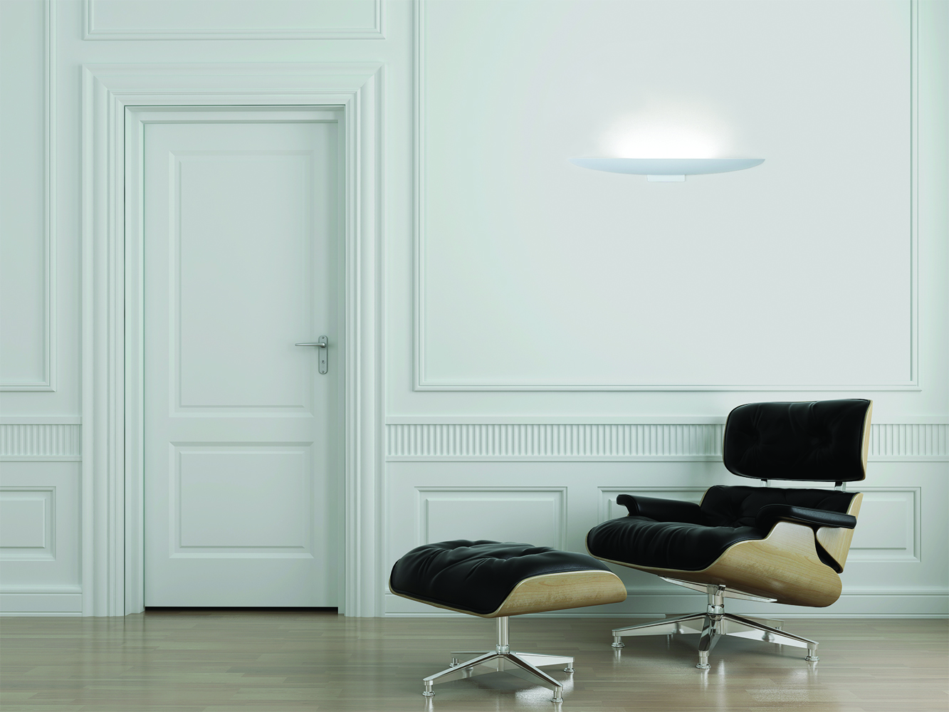 Escape wall sconce as an office lighting fixture, providing minimalism in a reception waiting area