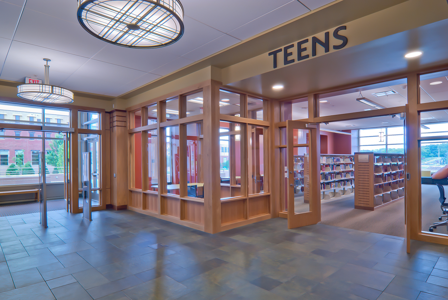 Midland Arts and South Bay fixtures in a timeless library lighting design.