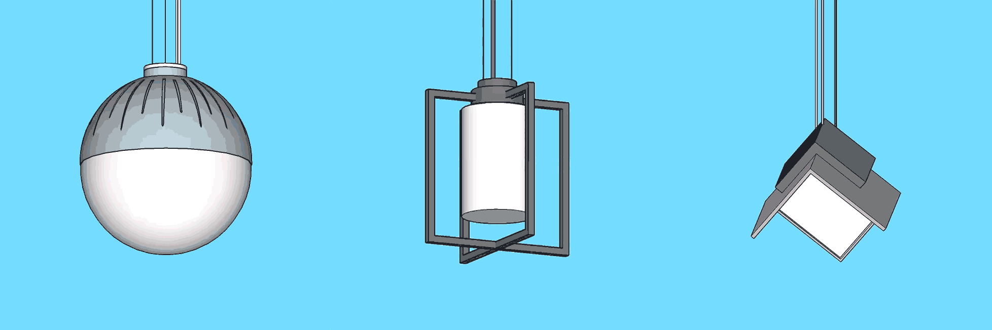 Three of our revit pendant light fixtures in a spinning gif