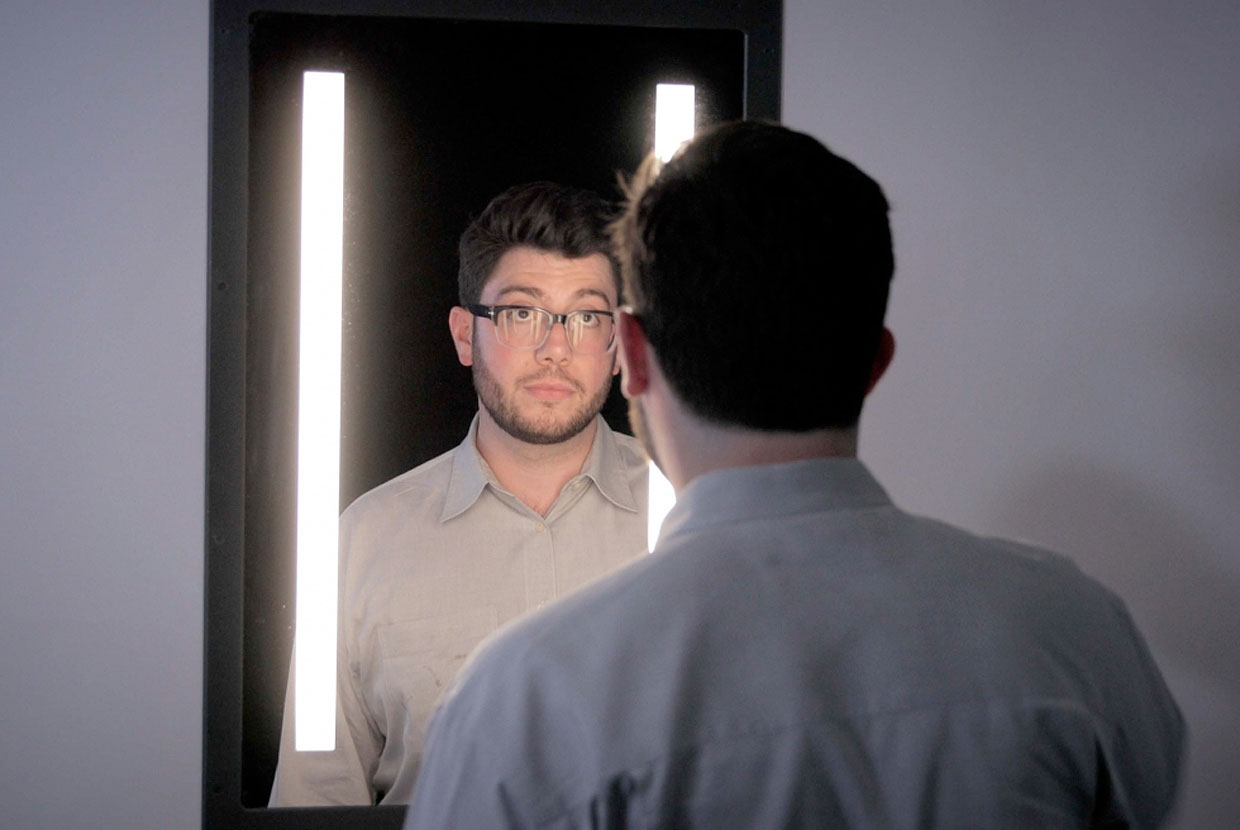 Visa Lighting product testing behavioral health lighted mirror.